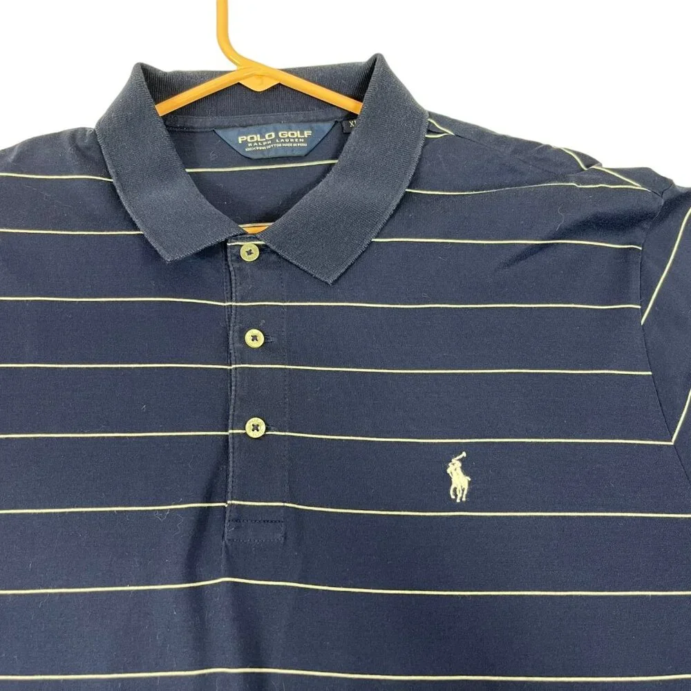 Ralph‎ Lauren Golf Polo Sz XL Mens Pima Cotton Stripe Long Sleeve Blue Shirt